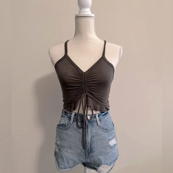 Gray Crop Top w/ Ruching Size Small - Picture 2 of 6
